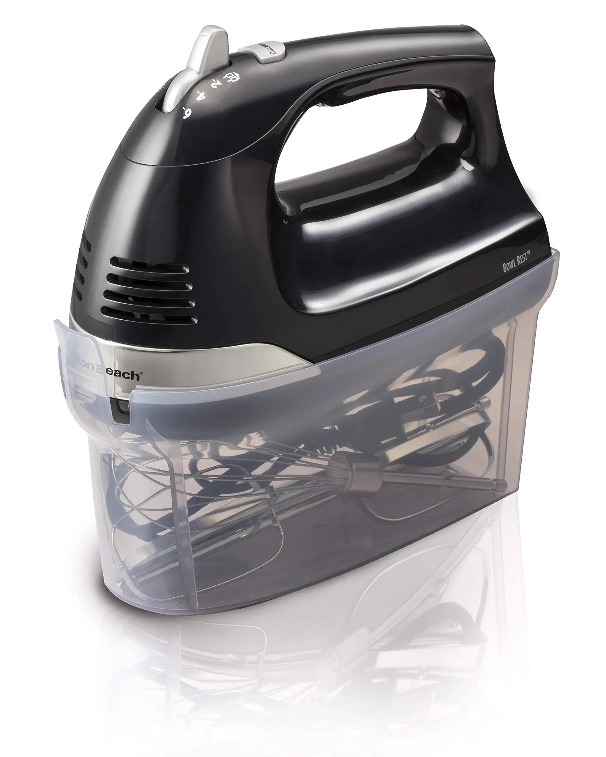 Hamilton Beach 6-Speed Electric Hand Mixer with Snap-On Storage Case, QuickBurst, Beaters, Whisk and Bowl Rest , Black