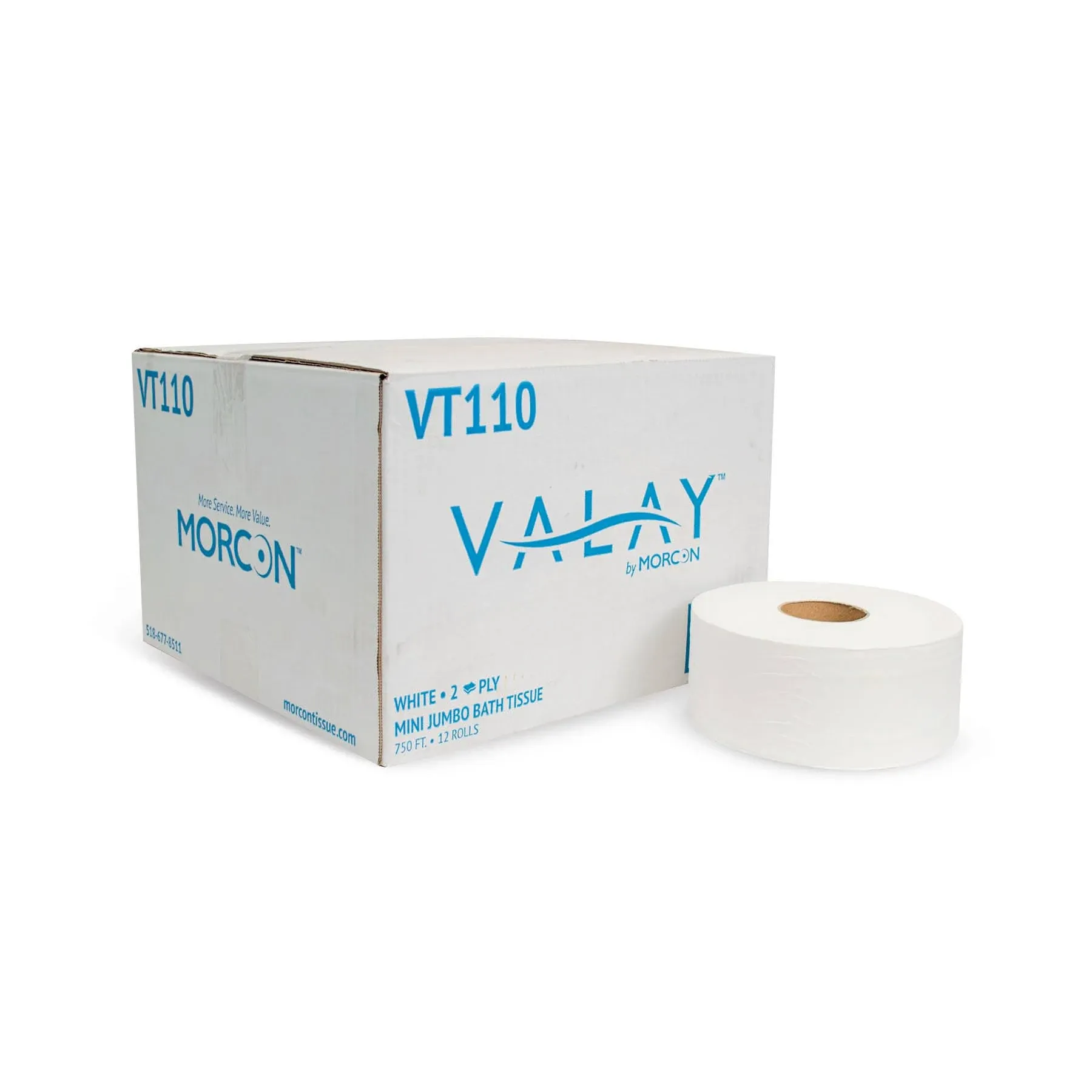 Morcon Tissue Valay Mini Jumbo Bath Tissue, Septic Safe, 2-ply, White, 750 Ft, 12 Rolls/carton