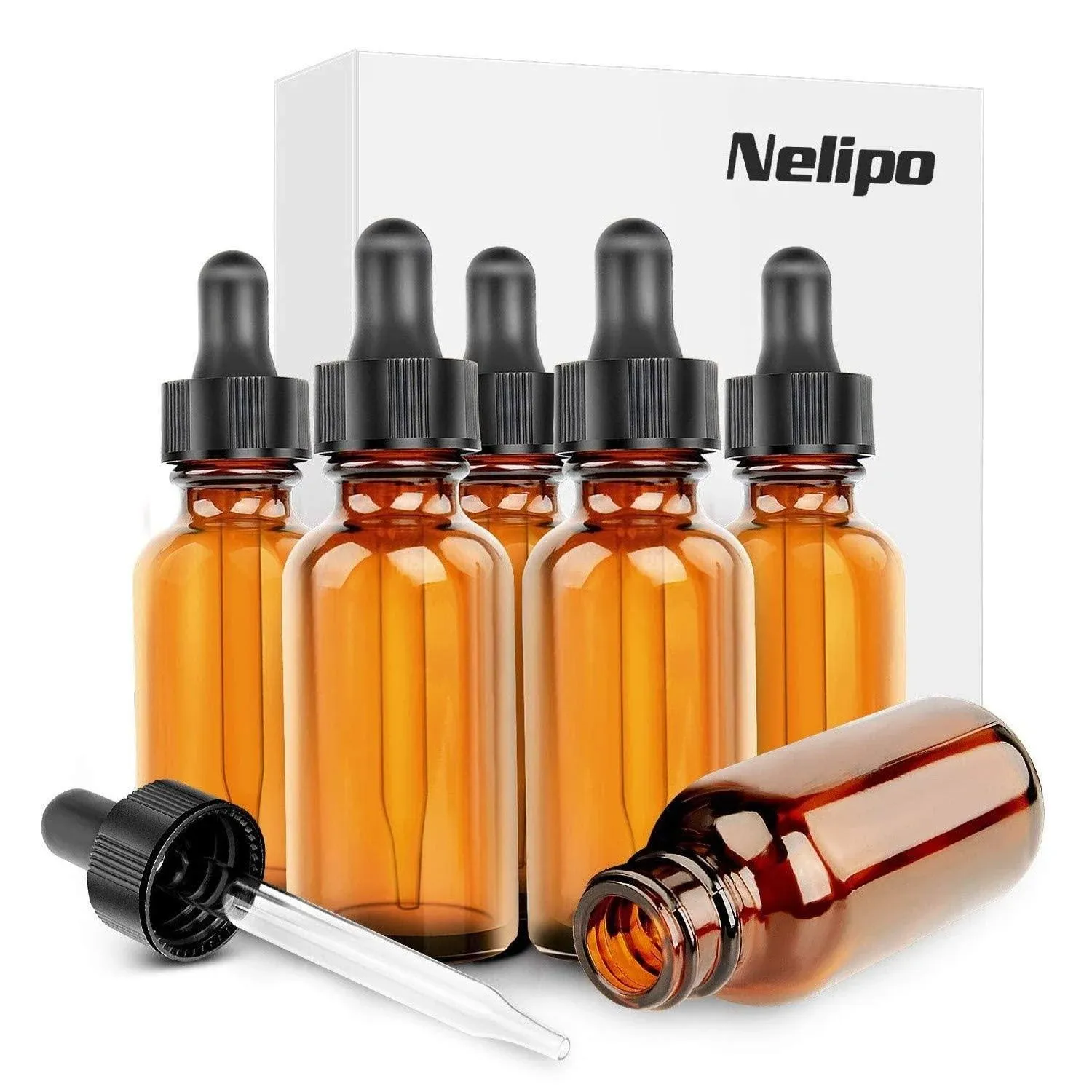 30ml [1 oz] AMBER Boston Round Bottle with Standard Glass Dropper [12 Pcs]