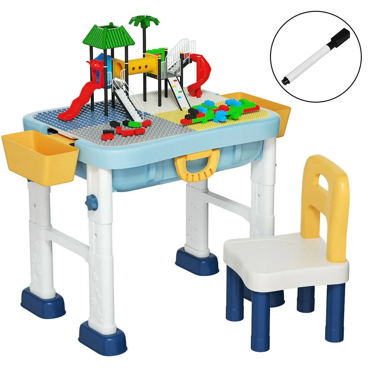 6 in 1 Kids Activity Table Set w/ Chair Toddler Luggage Building Block Table