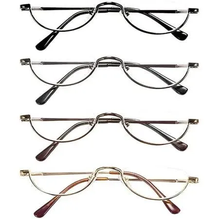 REAVEE 4 Pack Retro Designer Alloy Half Moon Reading Glasses Women Men Half Frame ...