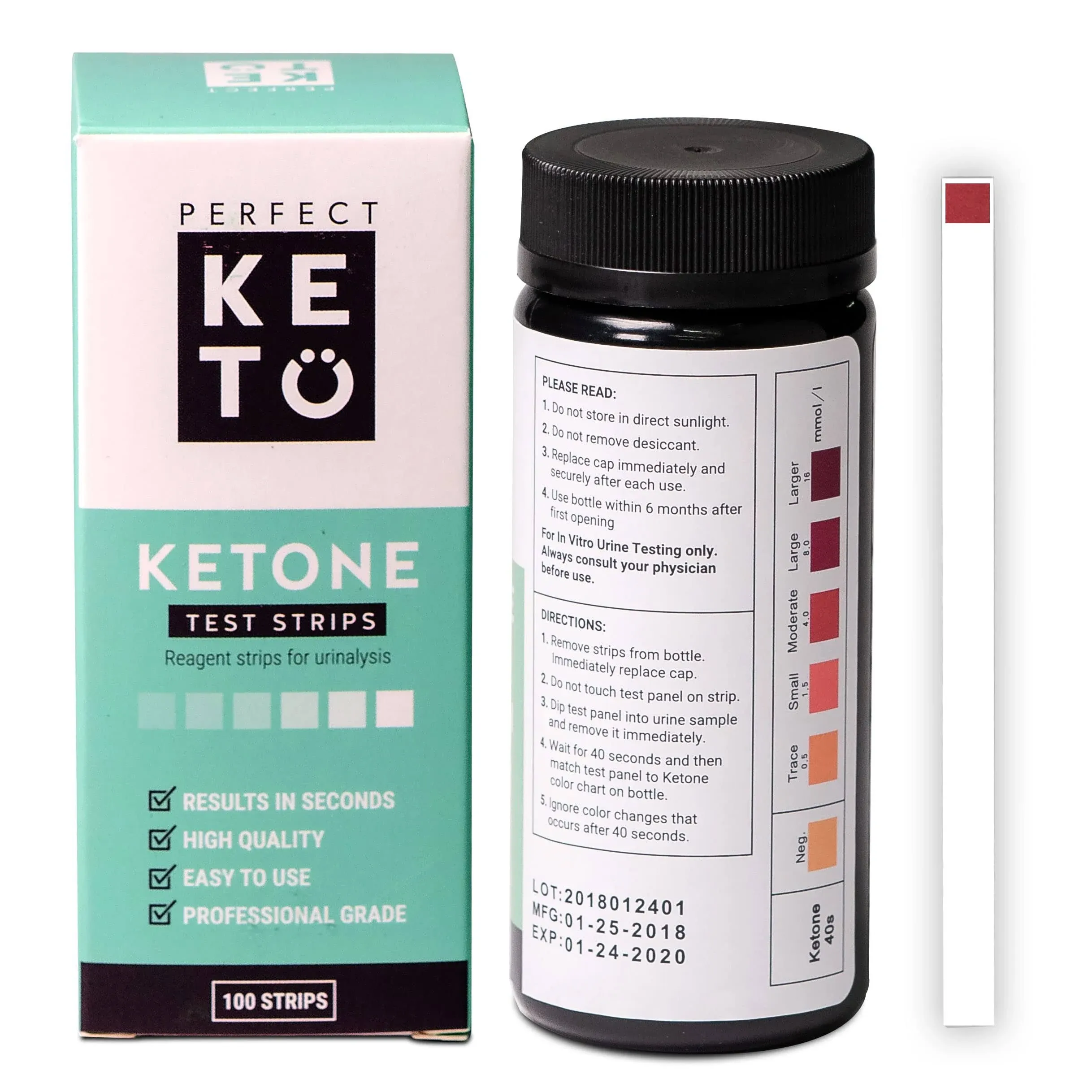 Perfect Keto Ketone Testing Strips: Test Ketosis Levels on Low Carb Ketogenic Diet, 100 Urinalysis Tester Strips Best for Accurate Meter Measurement of Urine Ketones Tests: by Perfect Keto