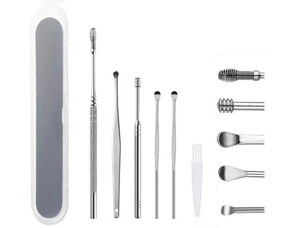 5 Pcs Ear Pick Ear Cleansing Tool Set Ear Curette Earwax Removal Kit with A Storage Box and Small Cleaning Brush