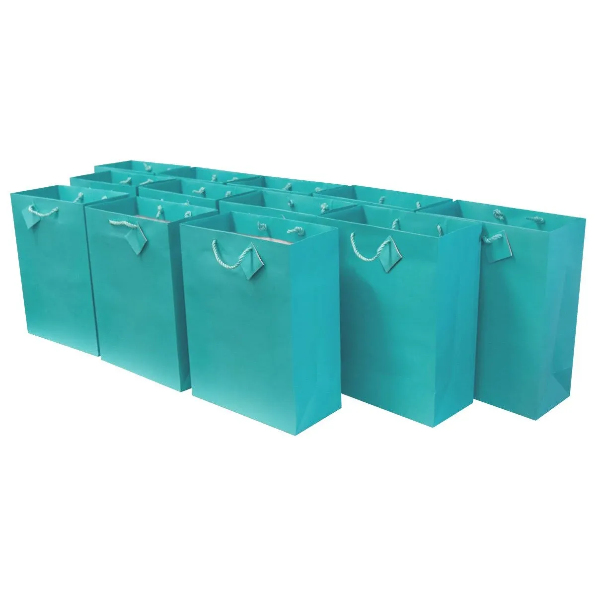 OccasionALL- Turquoise Teal Gift Bags - 7.5x9x3.5 Inch 12 Pack