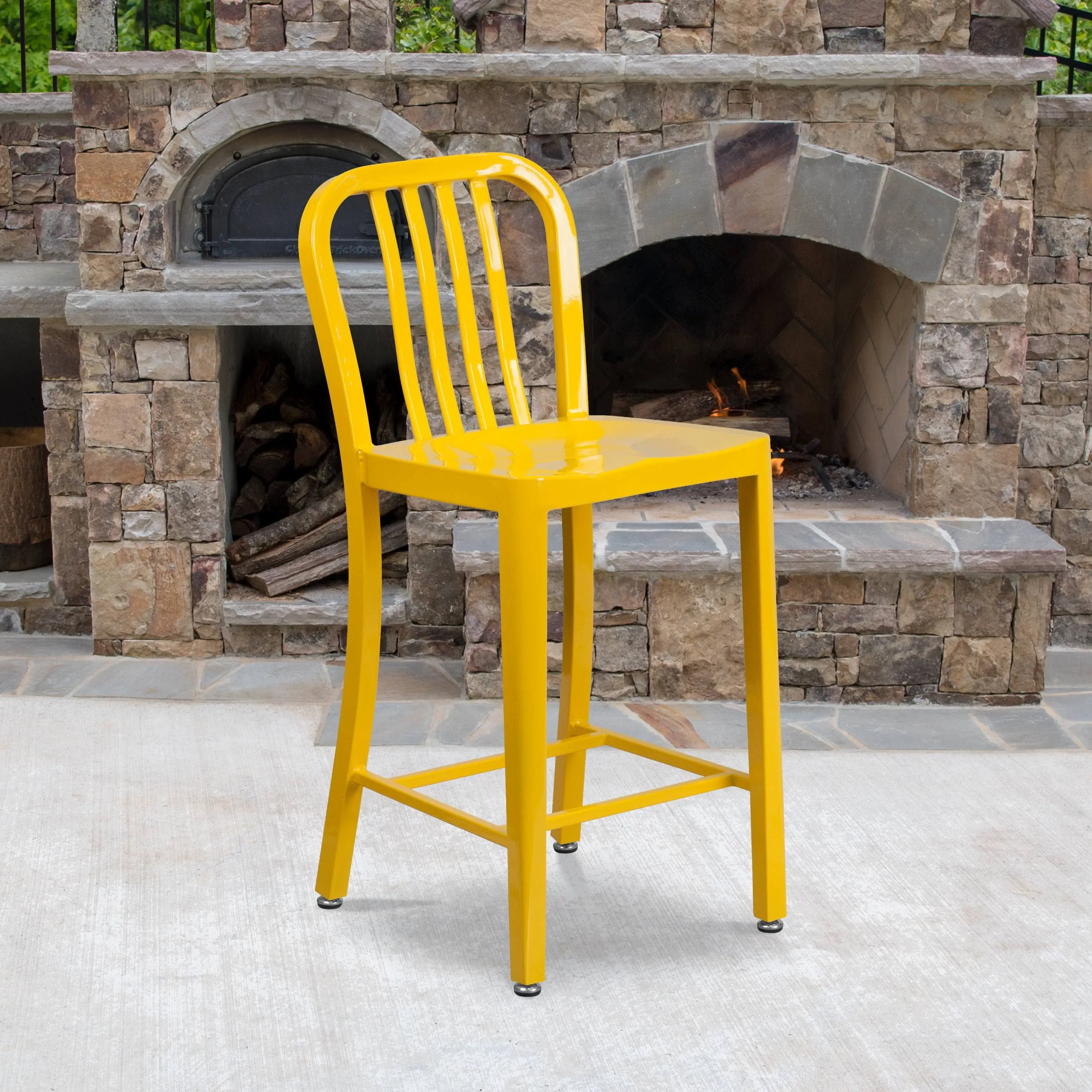 Flash Furniture 24" High Yellow Metal Indoor-Outdoor Counter Height Stool with ...