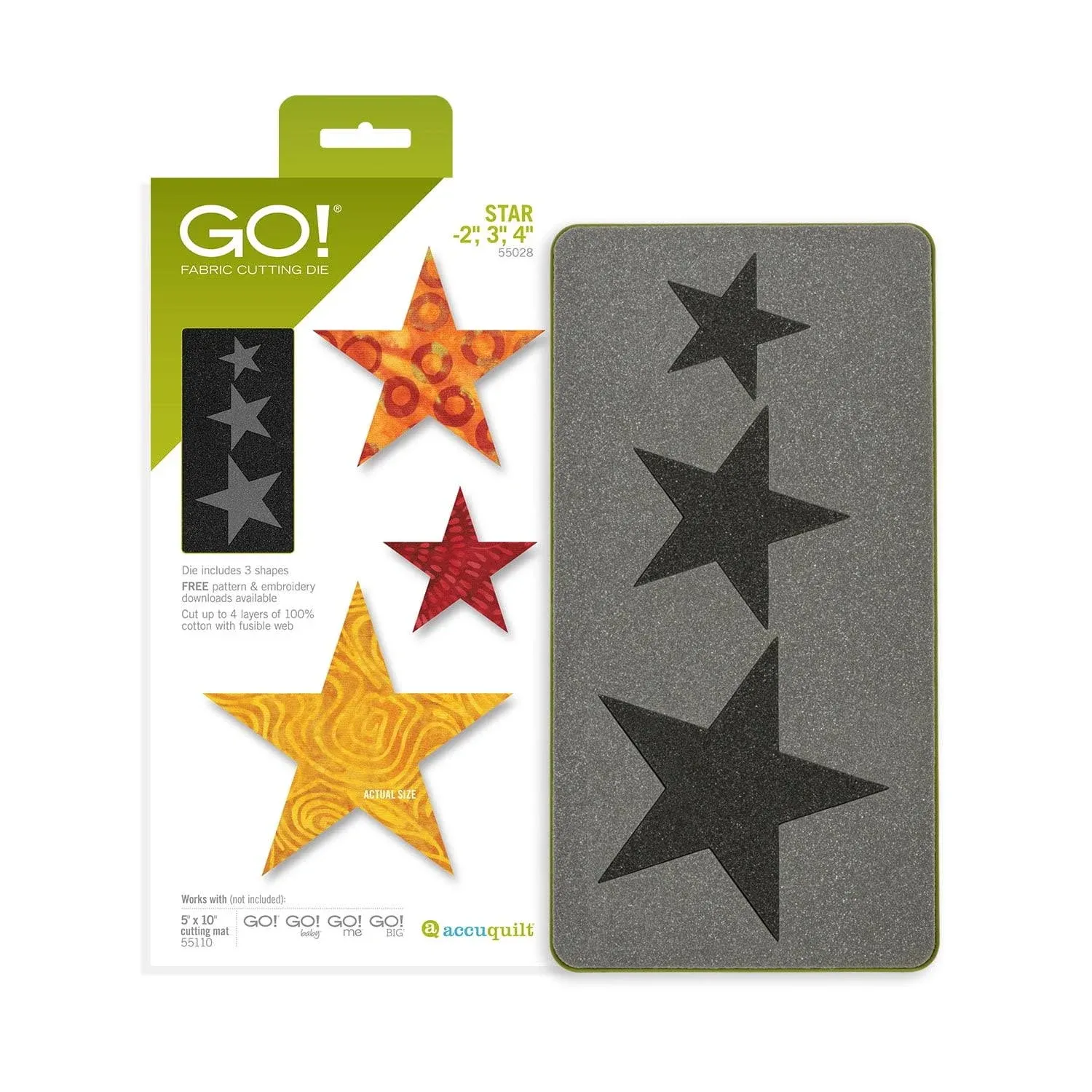 AccuQuilt GO! Fabric Cutting Dies Star 2", 3" & 4"