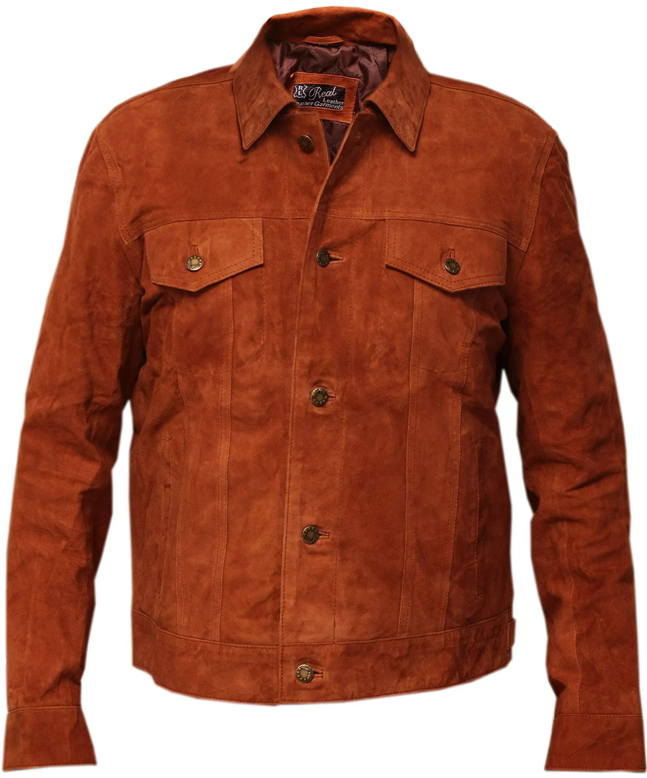 Mens Hugh Jackman Brown Real Suede Leather Trucker Jacket