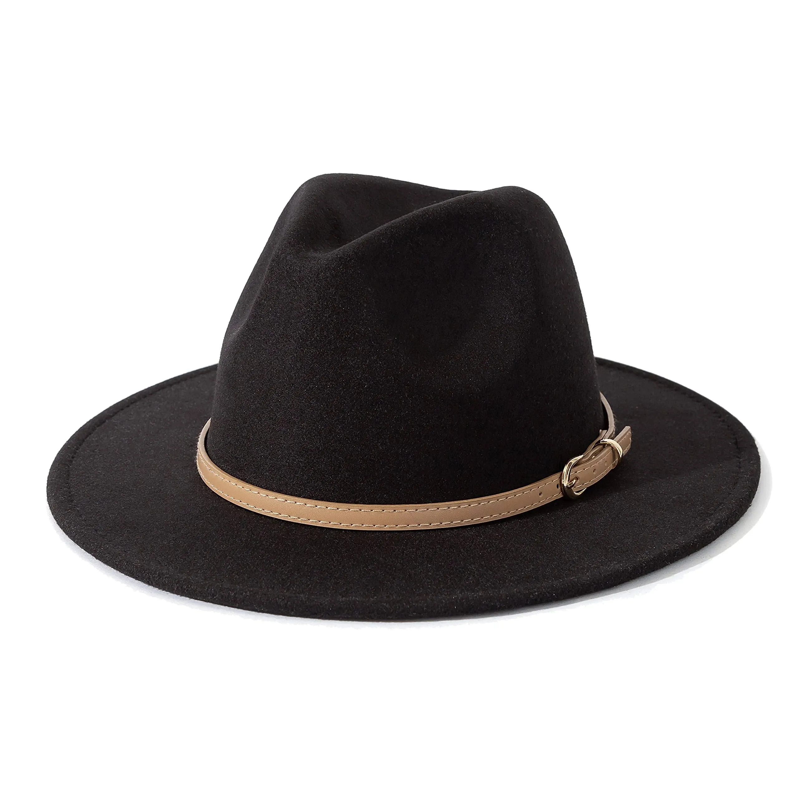 Lisianthus Women Classic Felt Fedora Wide Brim Hat with Belt Buckle