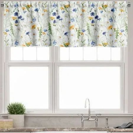 Ambesonne Nature Valance Poppies Daisies Rural 54