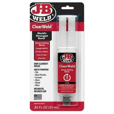 J-B Weld 50112 Clear 25 ml ClearWeld Quick-Setting Epoxy Syringe (Pack of 2)