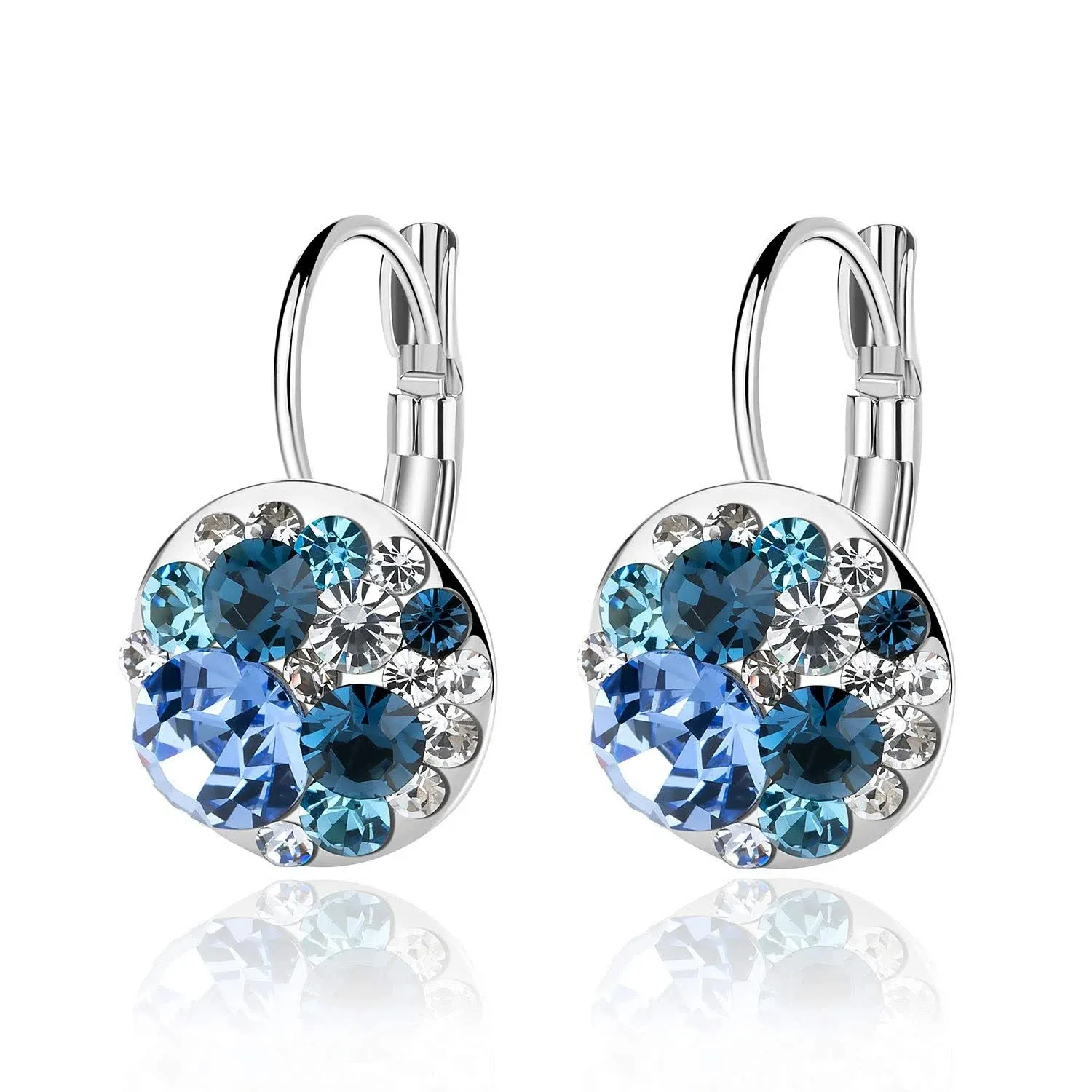 Multicolored Austrian Crystal Leverback Earrings for Women 14K Gold Plated Dangle ...