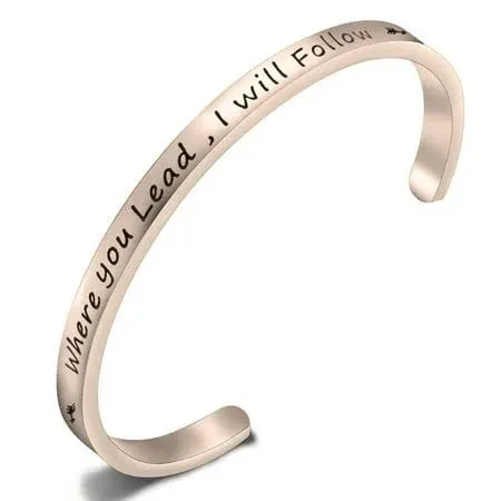 Where You Lead I Will Follow Friendship Cuff Bangle Bracelet,Inspirational Women ...