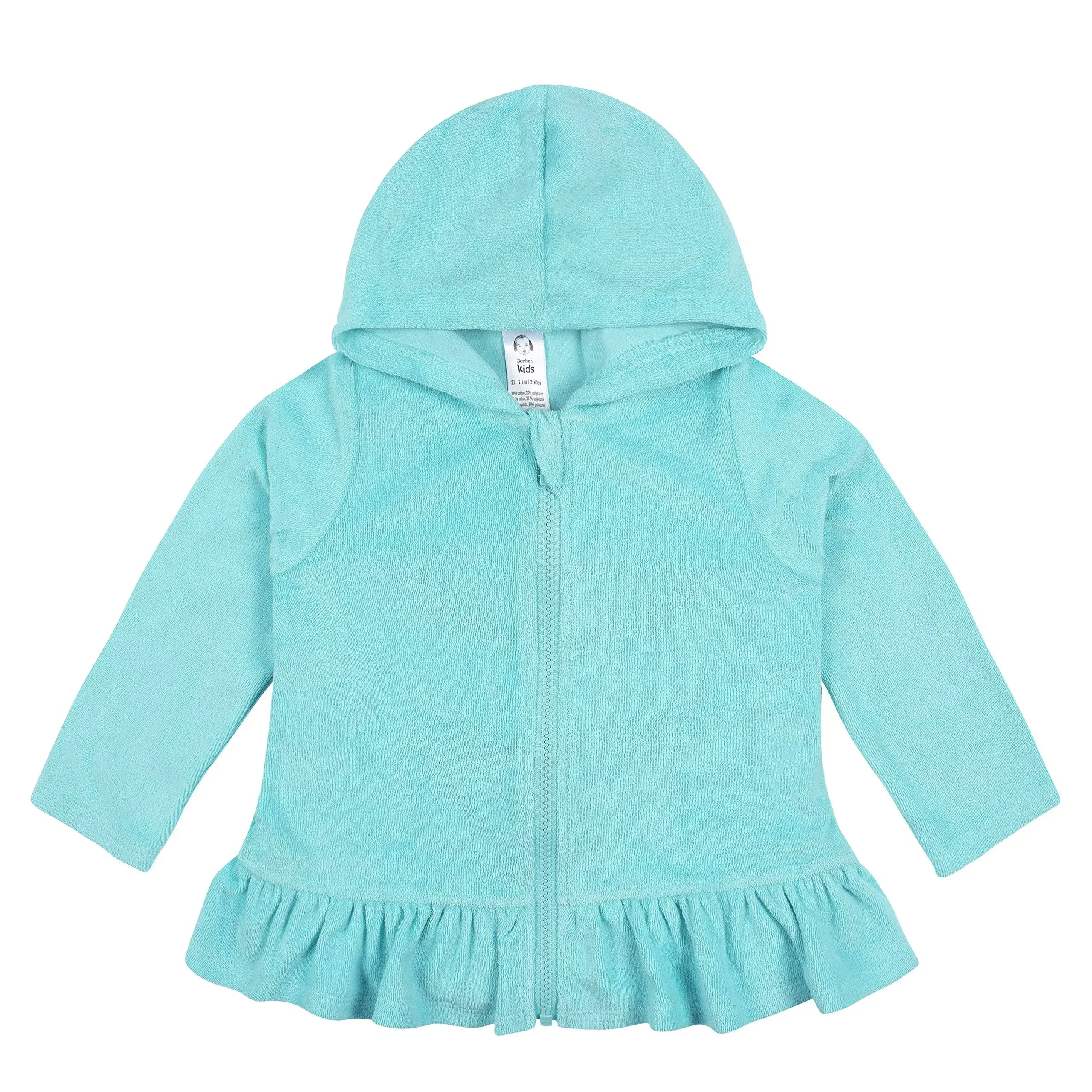 Gerber Baby Girls' Swim Zipper Hoodie Terry Coverup - Aqua - 12 Months