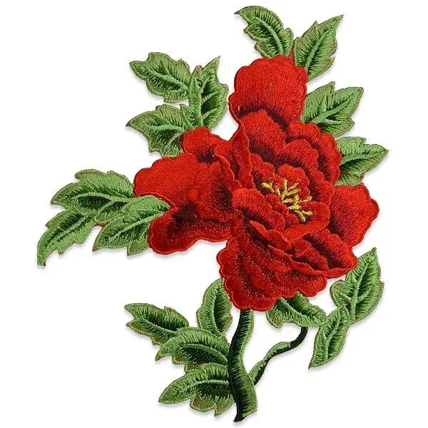 Expo International Kay Iron on Embroidered Large Flower Patches/Appliques, Red