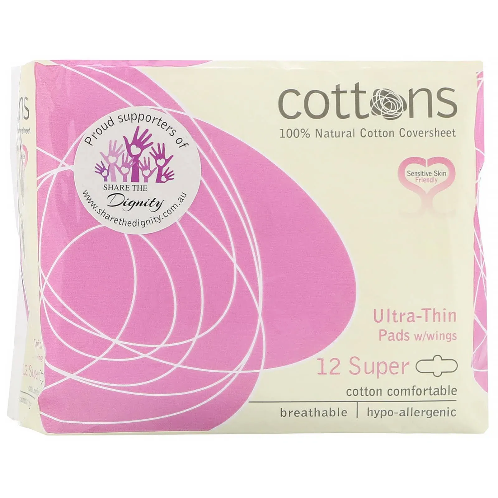 Cottons Ultra-Thin Cotton Pads w/Wings Super 12's