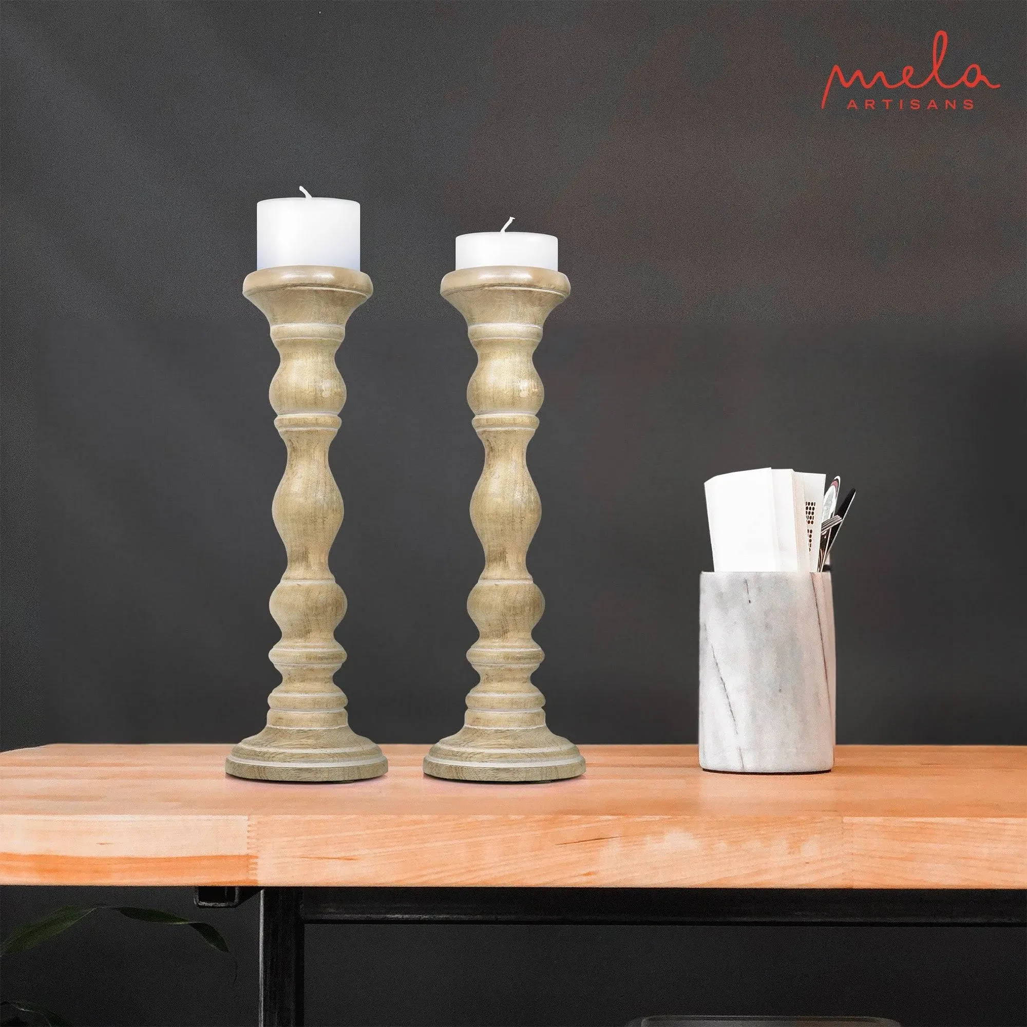 Willow Rustic White Pair of Candle Holders