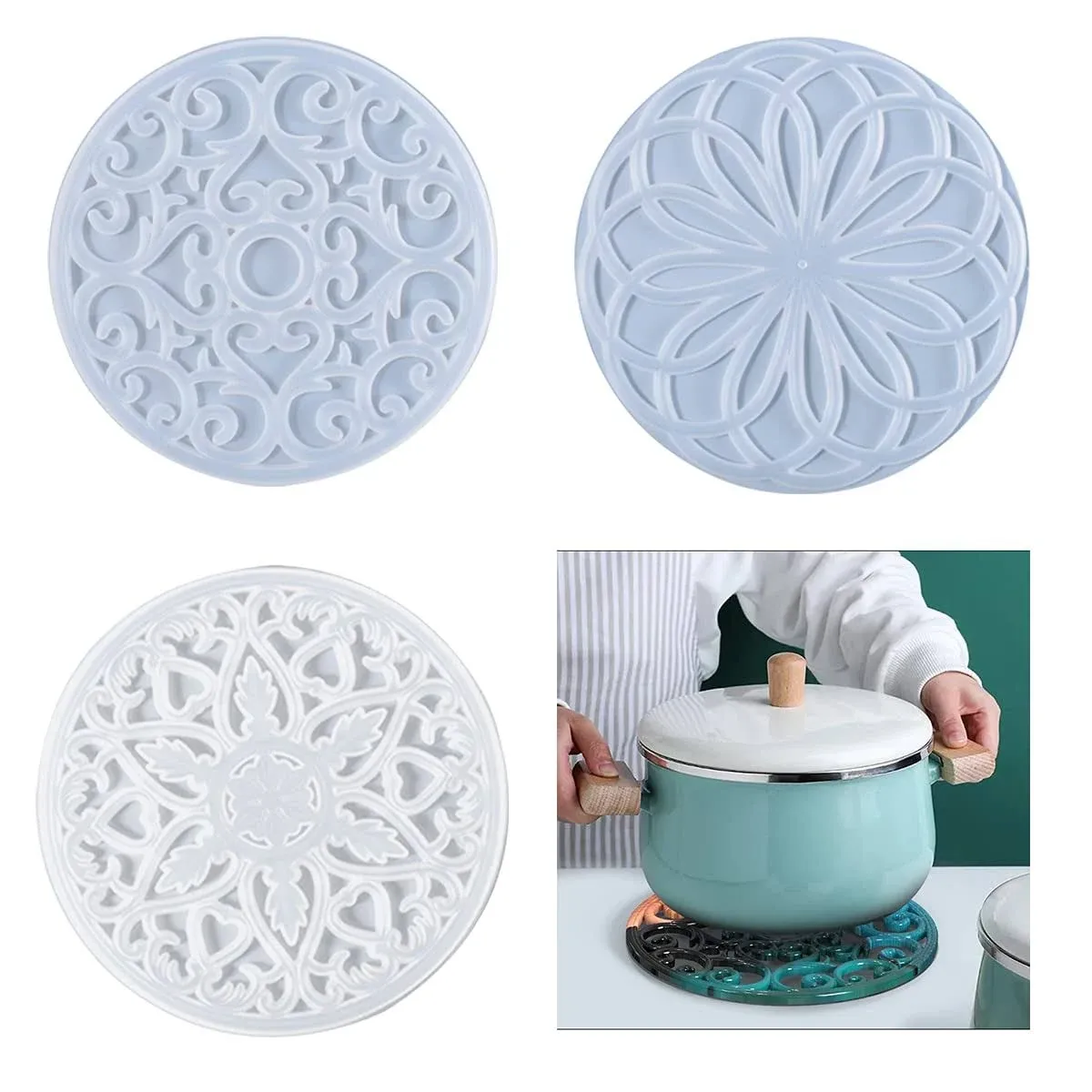 Large Coaster Molds, 3 PCS Silicone Molds for Resin Casting, Mandala Coaster Resin Molds Set, Round Coaster Epoxy Molds for Making Carved Hollow Cups