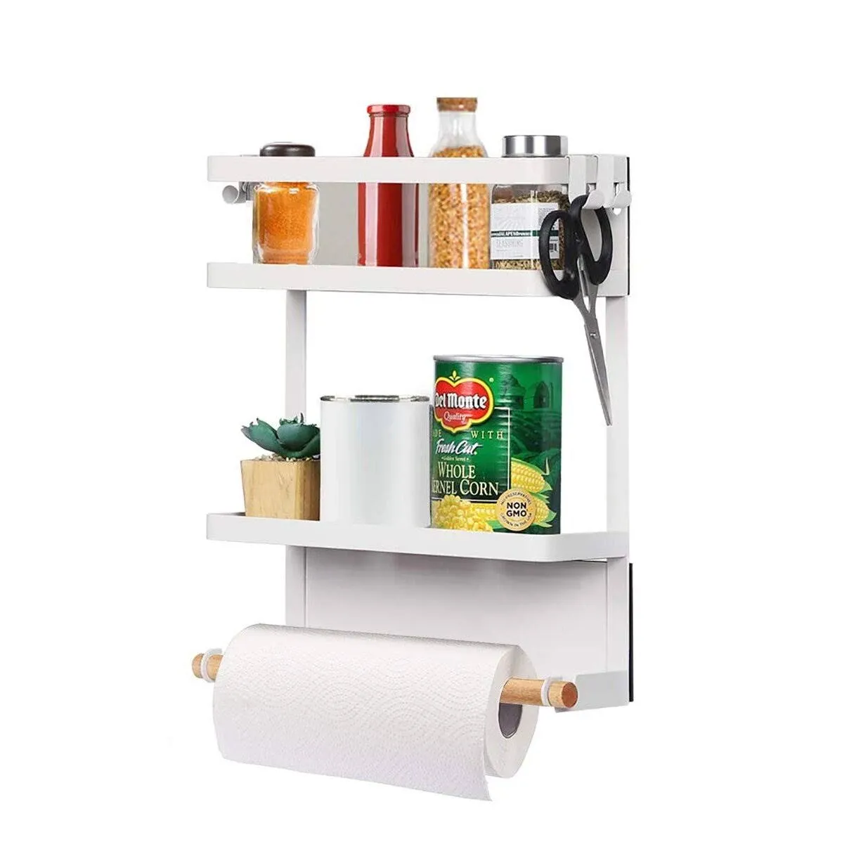 Fridge Spice Rackmagnetic Storage Shelf With Paper Towel Holder Kitchen Refriger