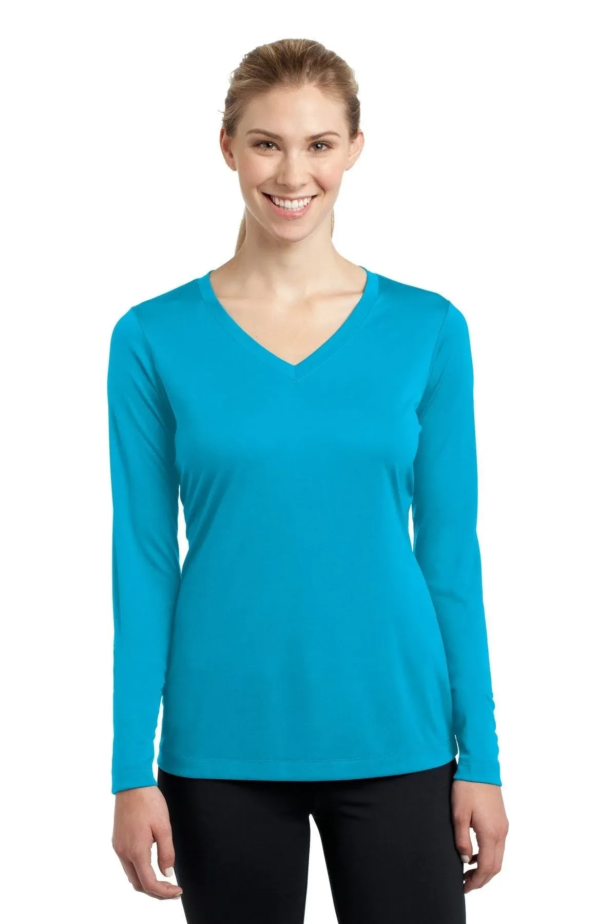 Shop Sport-Tek ladies' V-neck long sleeve tee