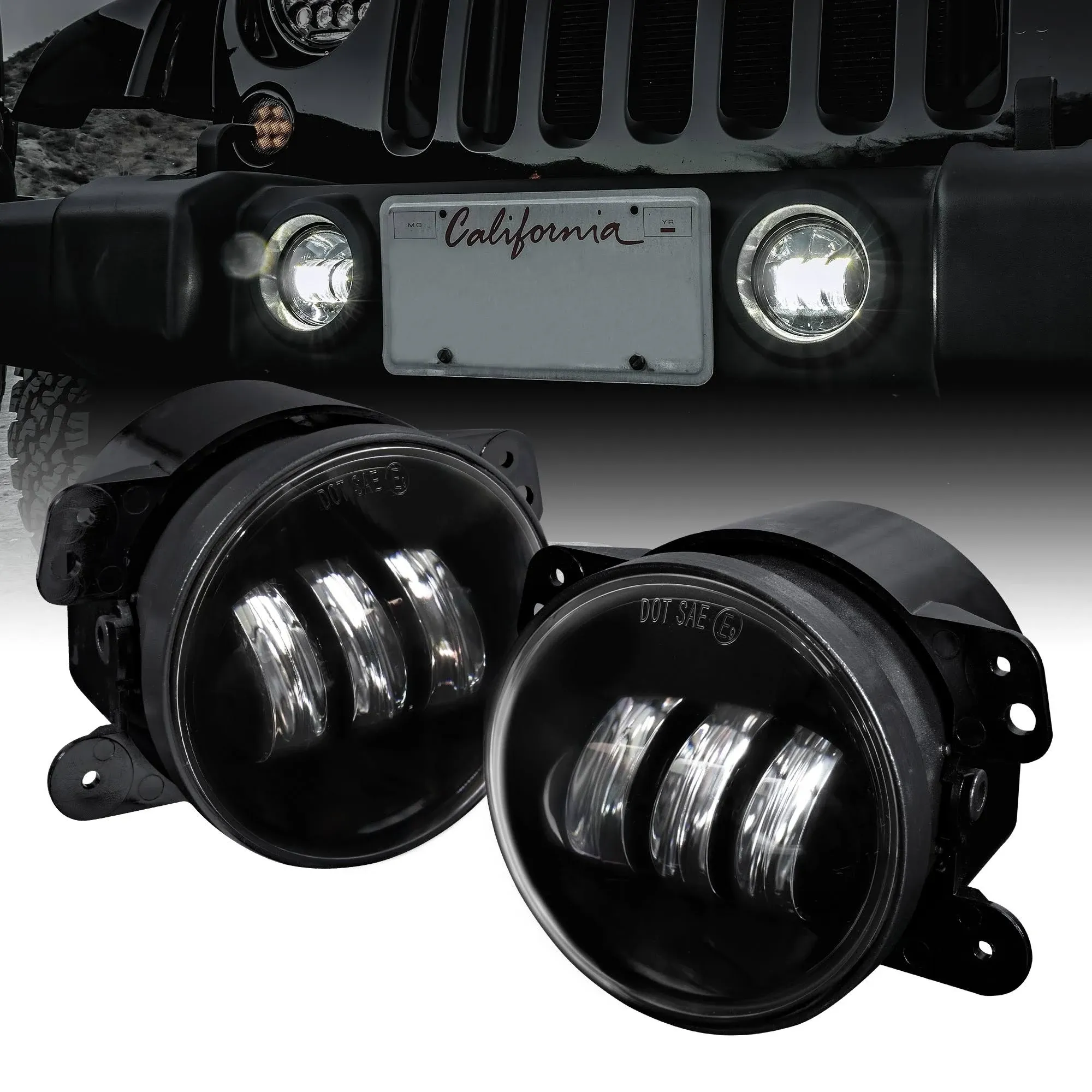 4-Inch 60W LED Fog Lights Compatible w/Jeep Wrangler JK Unlimited JKU Front Bumper Accessories 2007-2018 Round Driving Lights