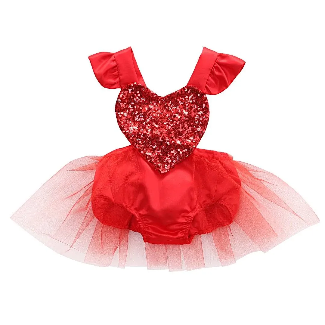 Muasaaluxi Newborn Baby Girls Valentine Romper Tutu Dress Fly Sleeve Heart ...