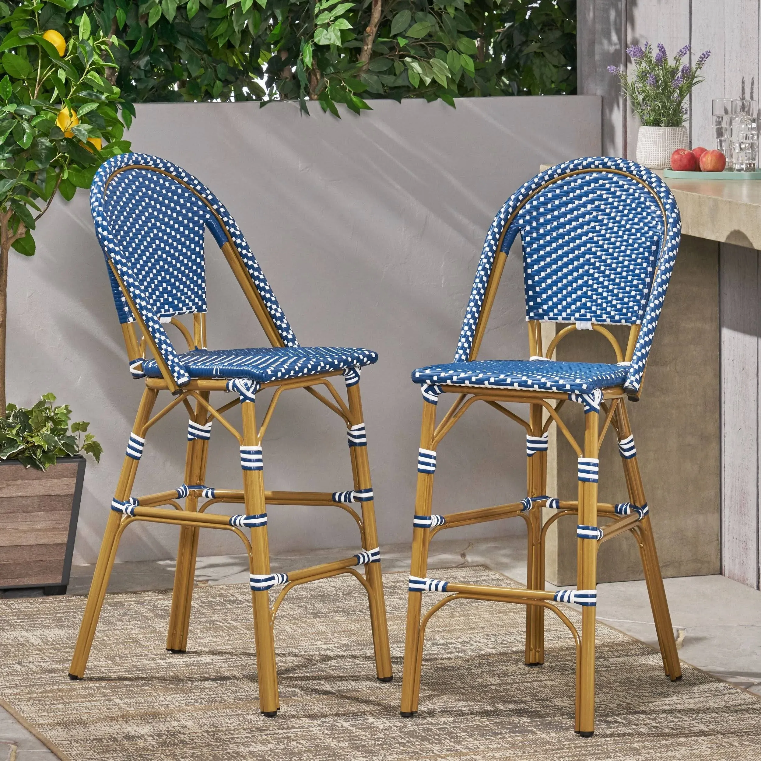 Christopher Knight Home 314448 Kinner Outdoor Barstool, Dark Teal + White + ...