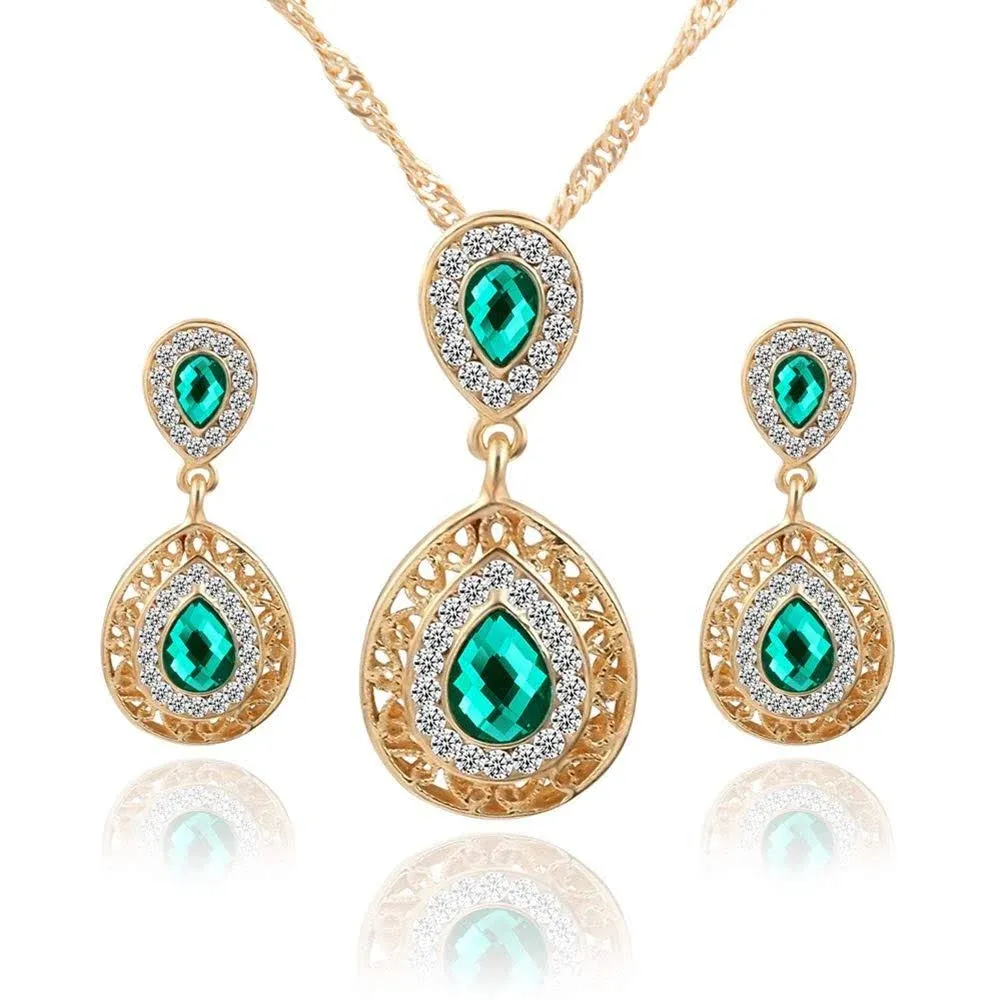 Fashion Waterdrop Crystal Jewelry Set, Retro Vintage Celtic Knot Waterdrop Green