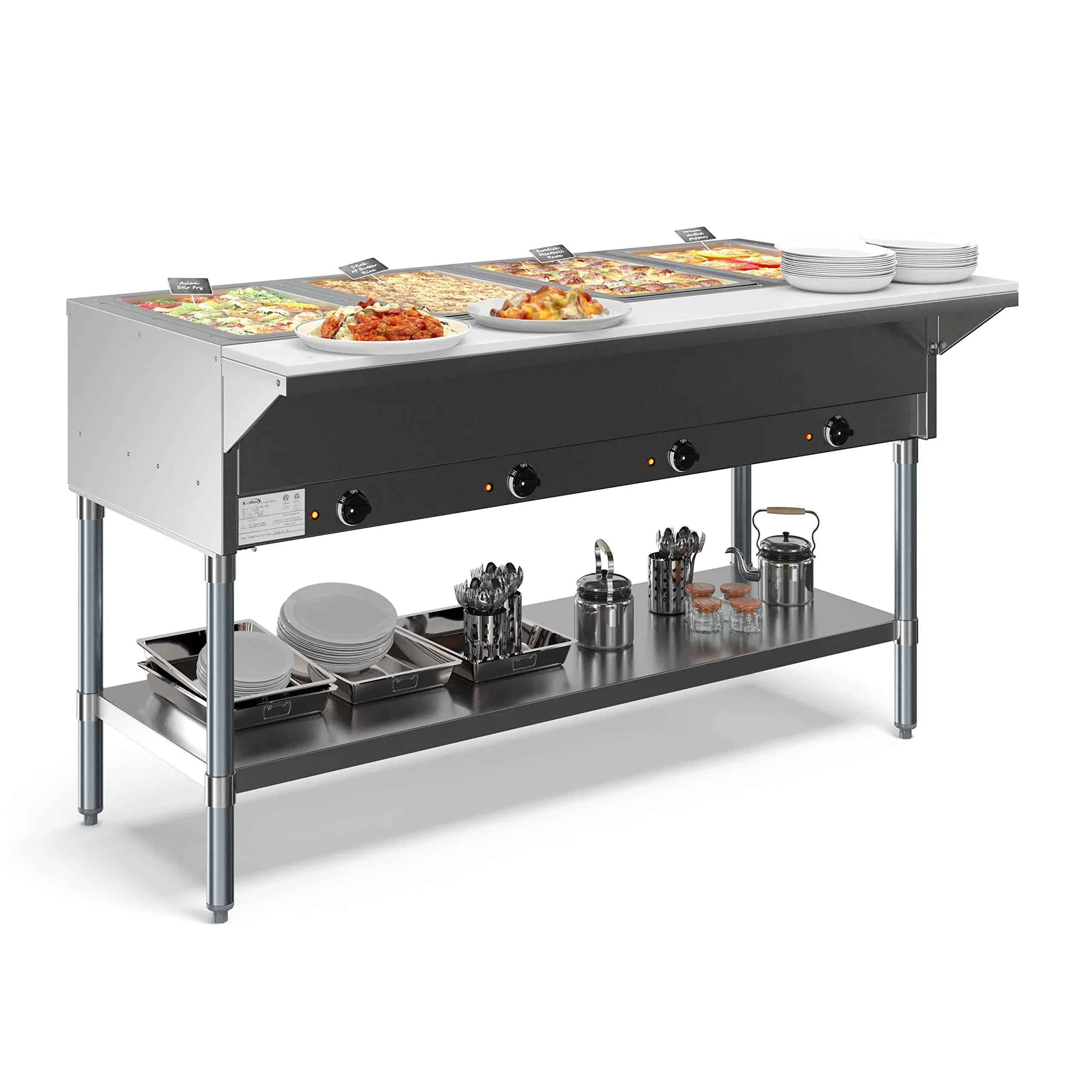 Koolmore KM-OWS-4 Electric Steam Table With Undershelf Open Well 4 Pan