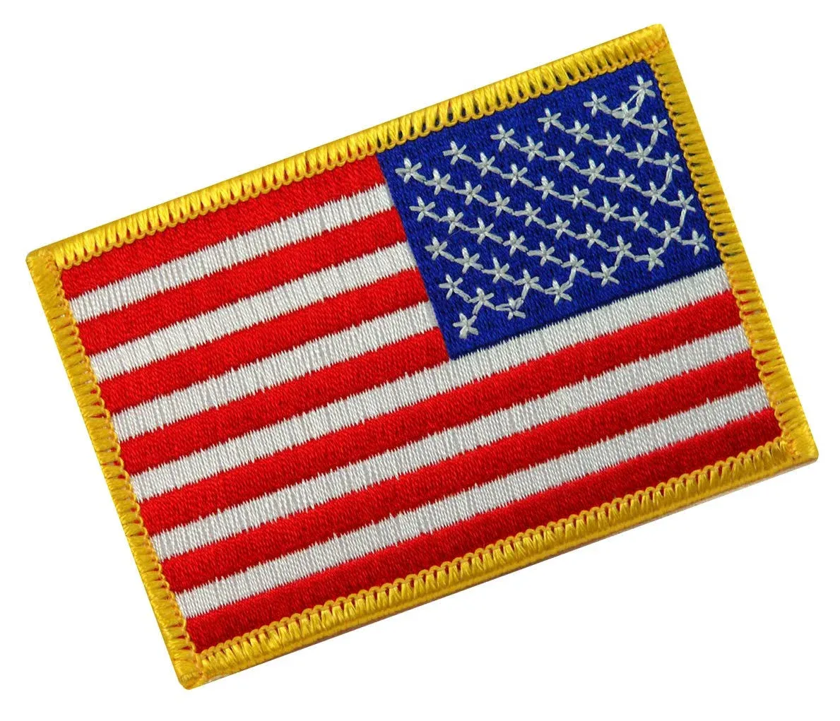 AMERICAN FLAG EMBROIDERED PATCH GOLD BORDER USA LEFT w/ VELCRO® Brand Fastener