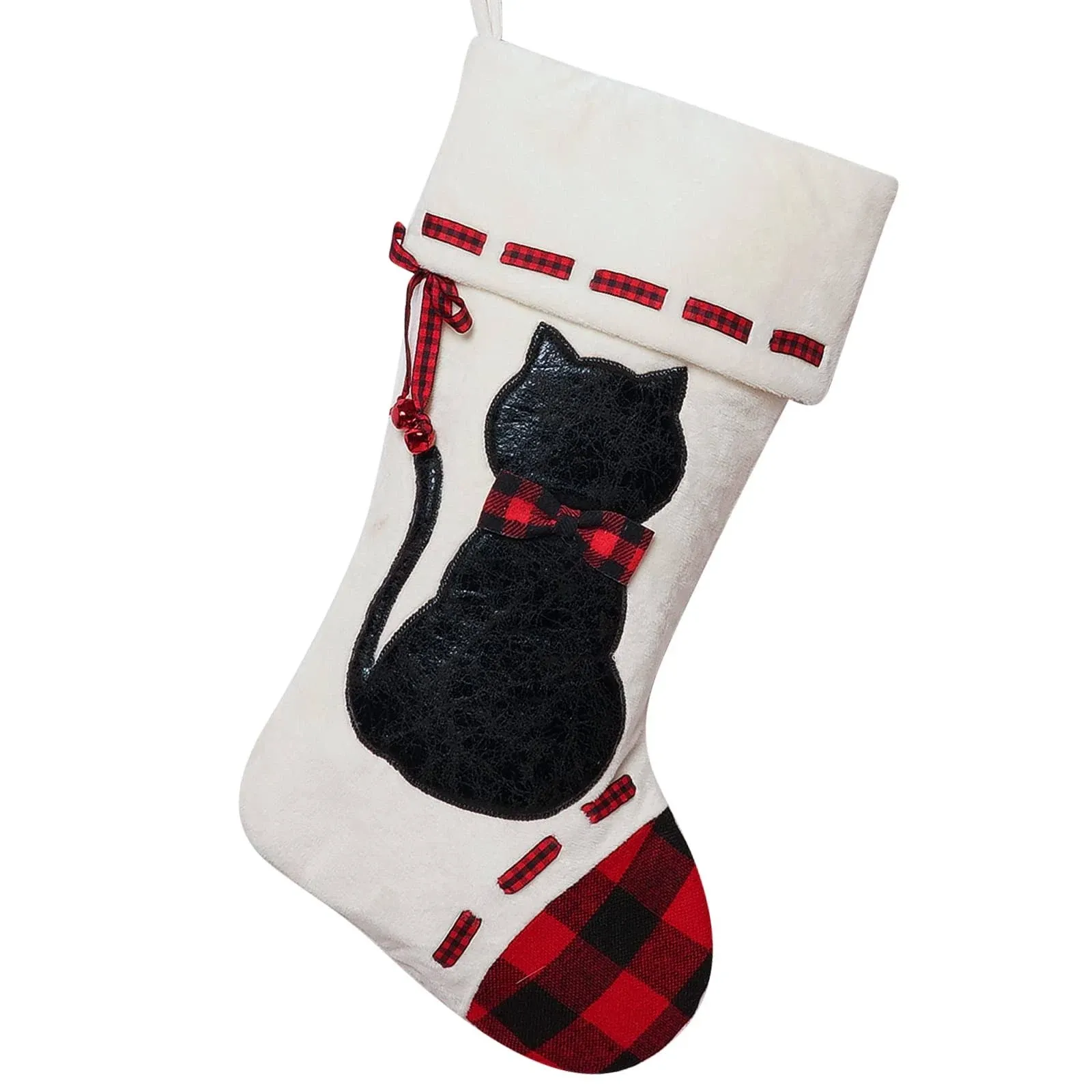 ALLYORS Dog Cat Christmas Stocking, 19’’Xmas Pet Hanging Stockings with Fuzzy Santa Hat and Plush Doggie Kitty Embroidered for Pets Gifts Bag Personalized