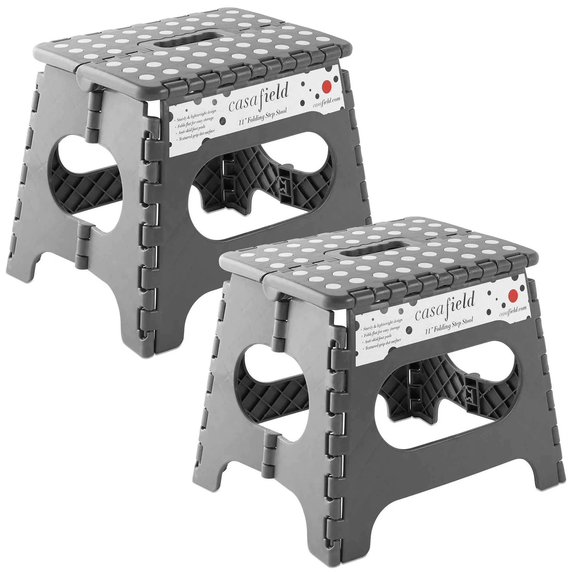 Casafield 11 inch Folding Step Stool with Handle (Set of 2) - Gray, Collapsible Foot Stool for Kids and Adults, Size: 11-inch