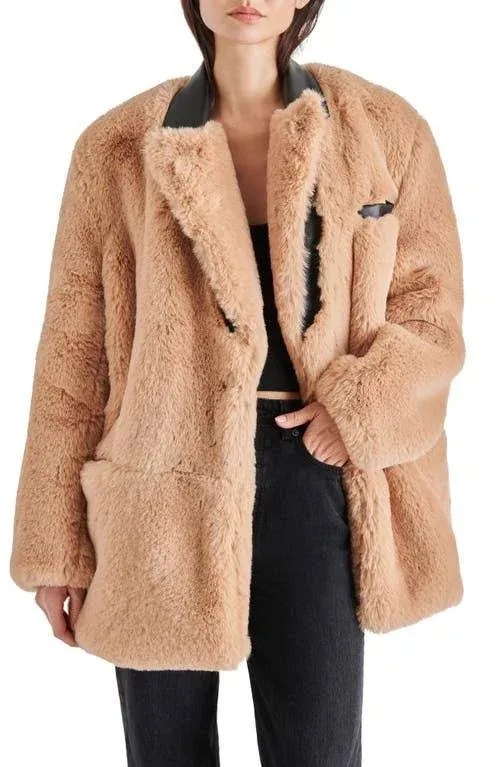 Steve Madden Myra Oversize Faux Fur Coat in Oatmeal