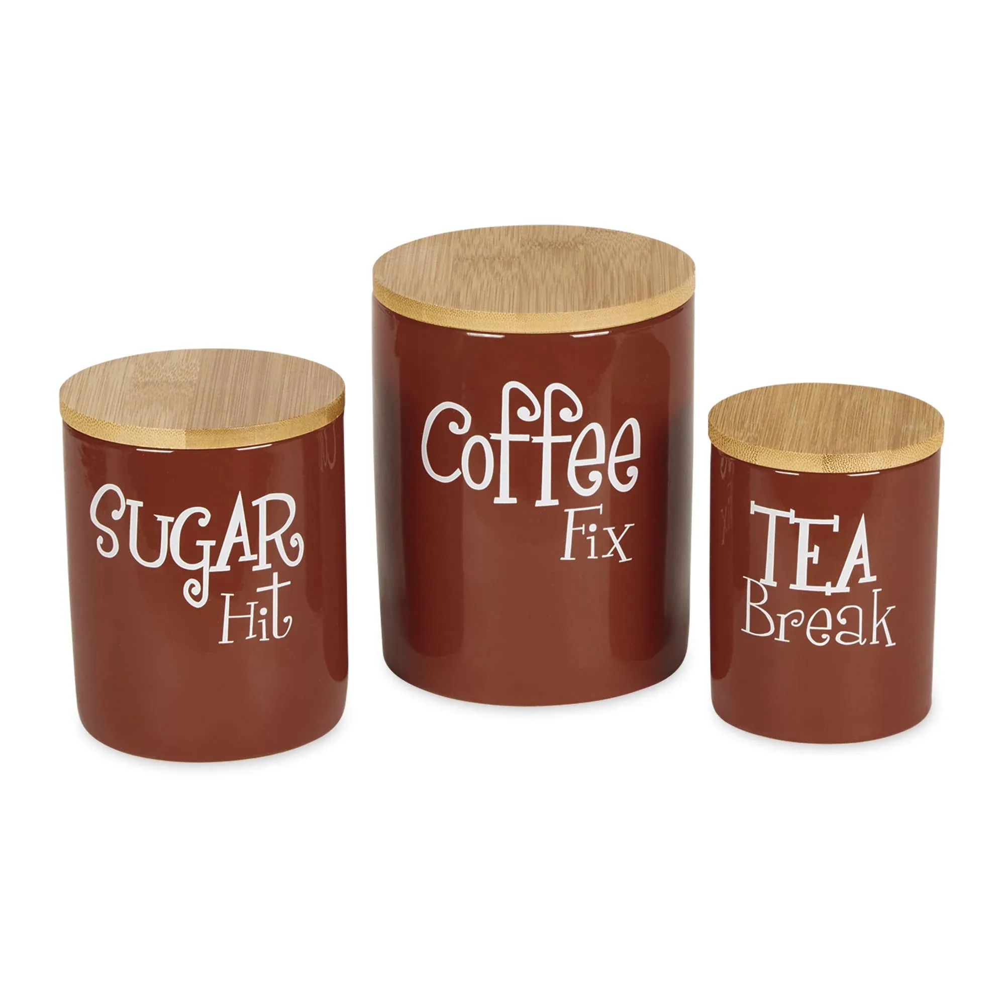 Cinnamon Coffee, Sugar, Tea Ceramic Canister 3 Piece, Size: 4.5 x 4.5 x 5.5, Brown