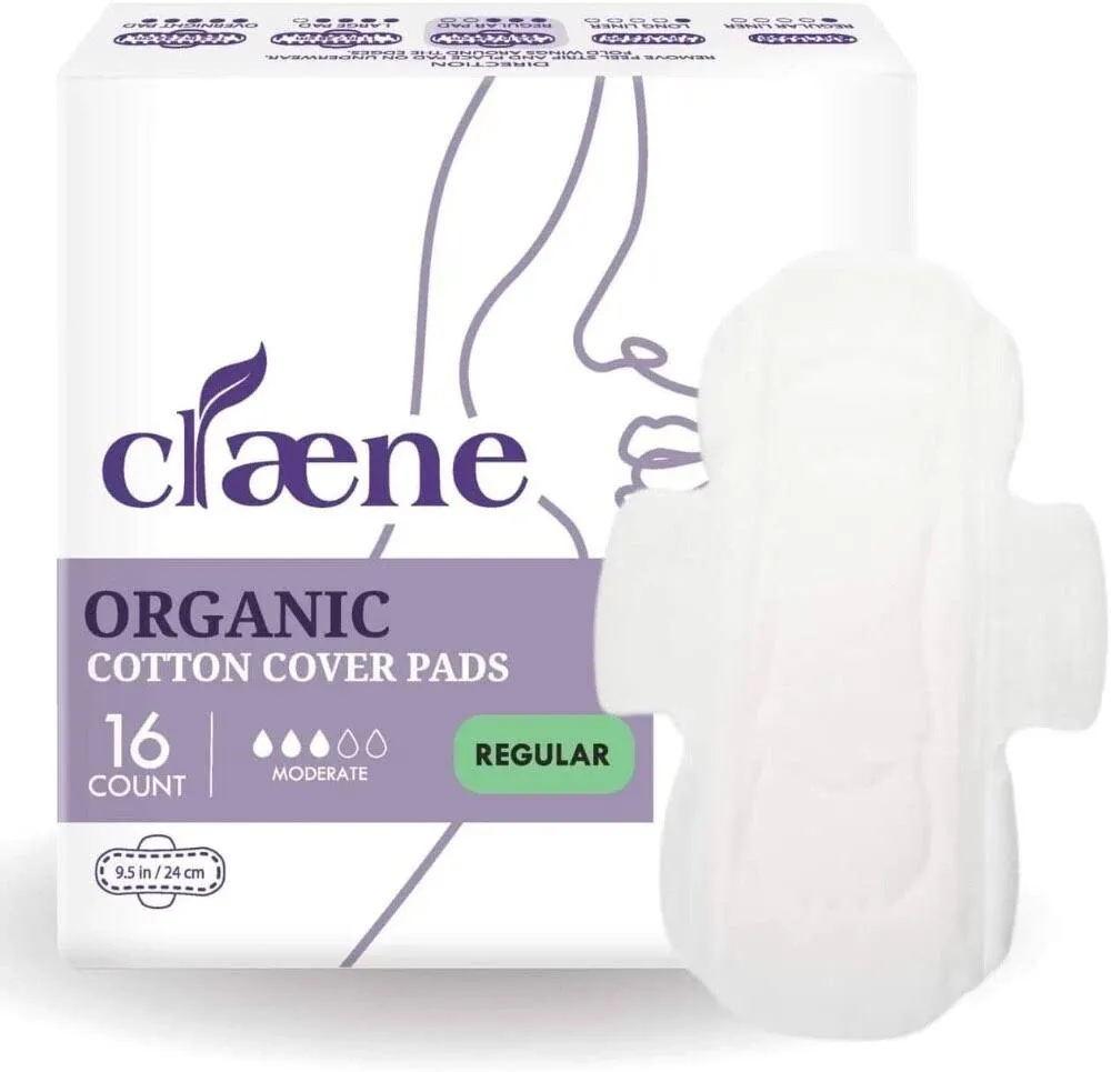 Claene Organic Regular Menstrual Pads Sanitary Napkins With Wings 1 Pack, 16 Ct