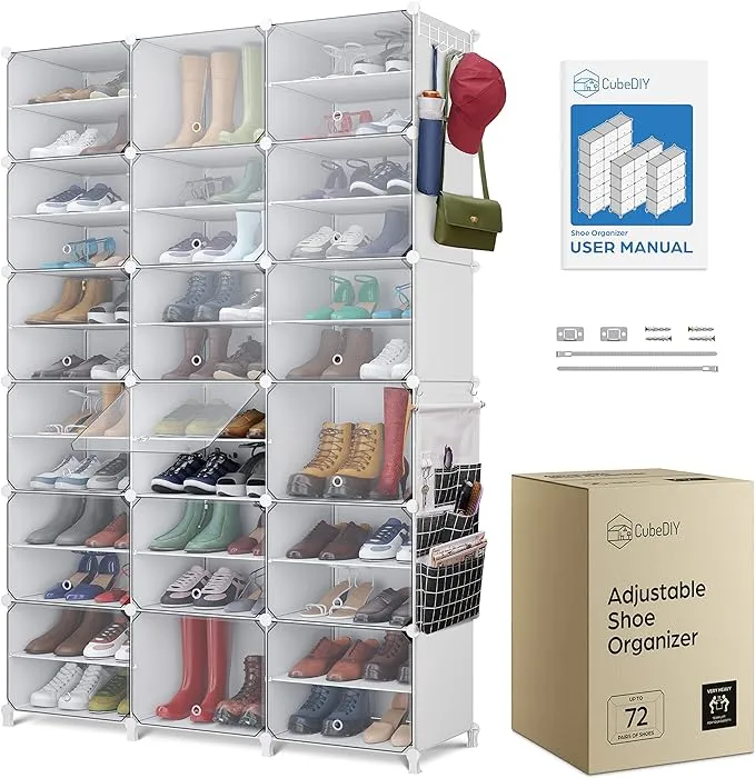 Cubediy Shoe Organizer Cabinet Up to 72 Pairs Shoe Closet-portable Closed Shoe Rack with See-through Door Cubby Shoes