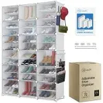 Shoe Organizer Cabinet Up to 72 Pairs, Shoe Closet-Portable Closed Shoe Rack with See-Through Door (Clear, Plastic, Stackable) Cubby Shoes Organizer with Covers, Hooks & Pockets, White