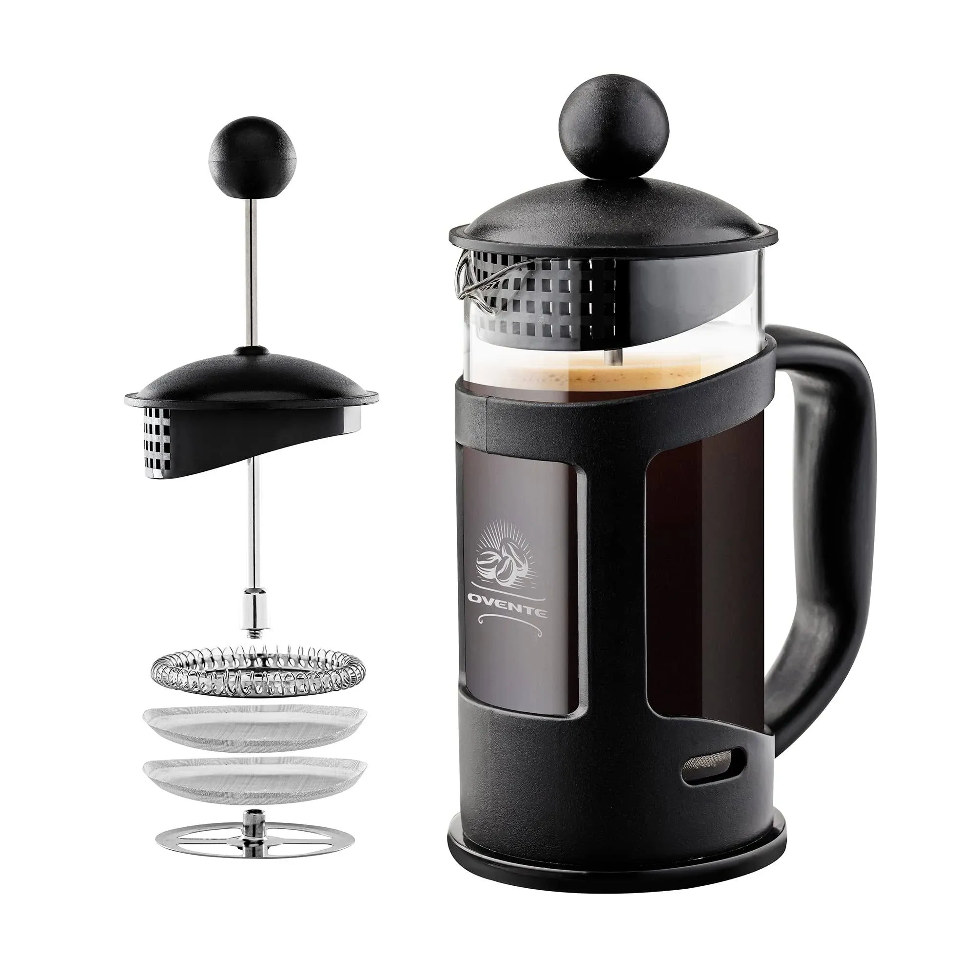 Ovente French Press Coffee and Tea Maker, 12 oz, Black (FPT12B)