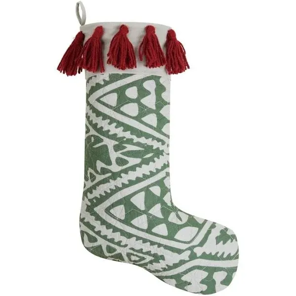 Peking Handicraft Aisha Quilted Christmas Stocking with Tassels