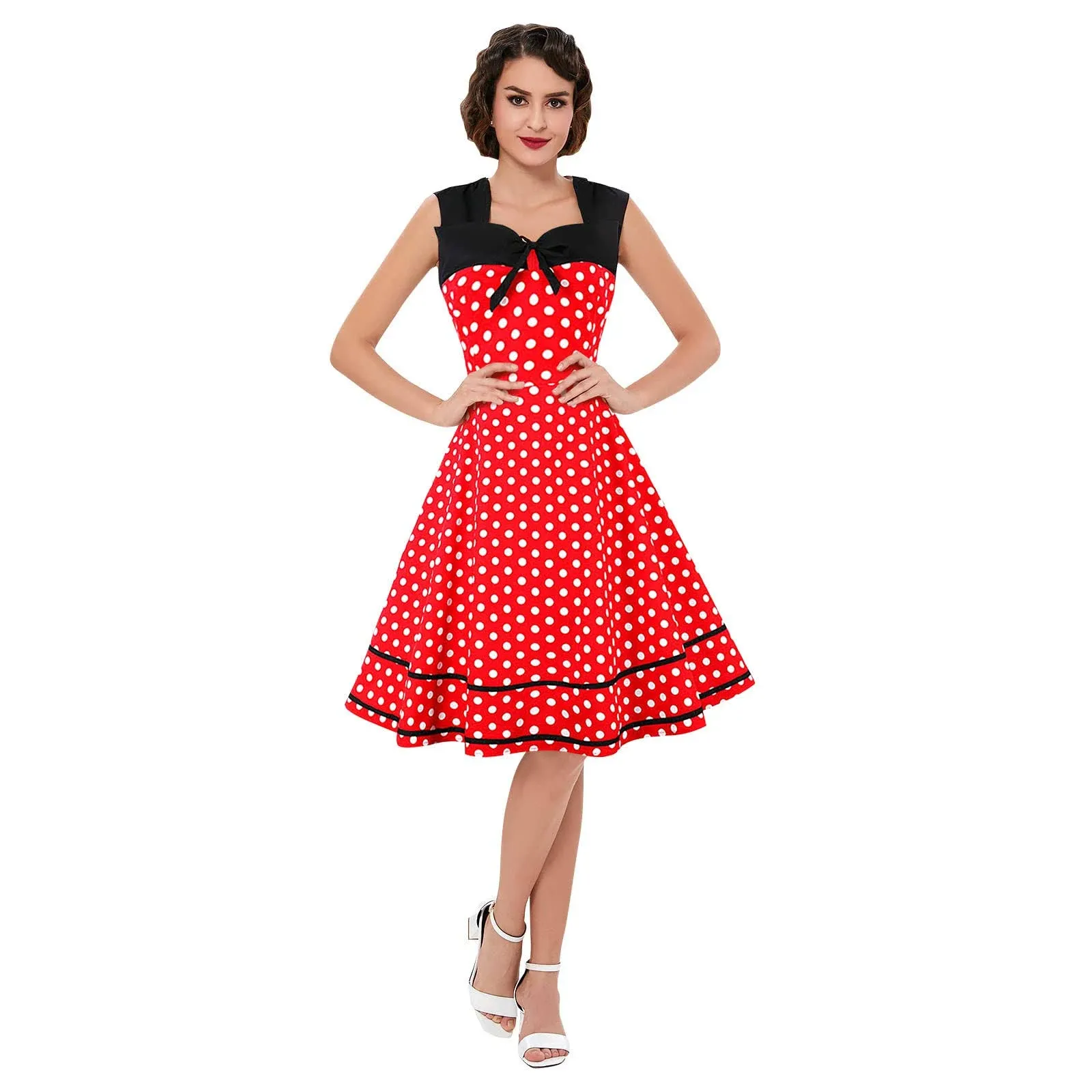 KILLREAL Women's Sleeveless Christmas Party Polka Dot Cocktail Dress for Holiday ...