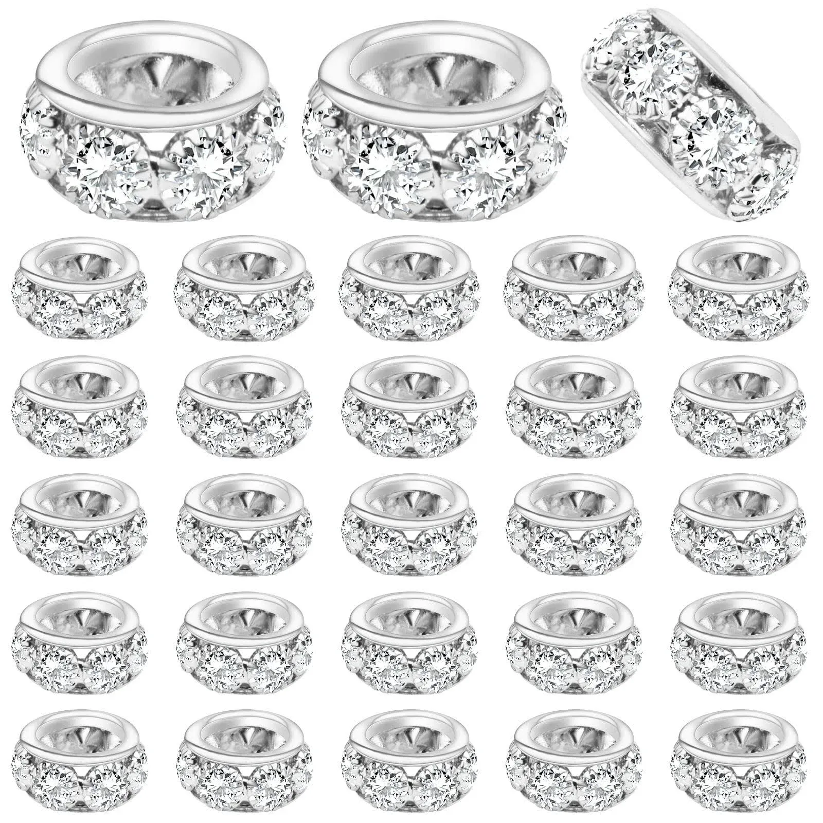 40pcs 12mm Large Hole Rhinestone European Beads, Crystal Rondelle Spacer Beads ...