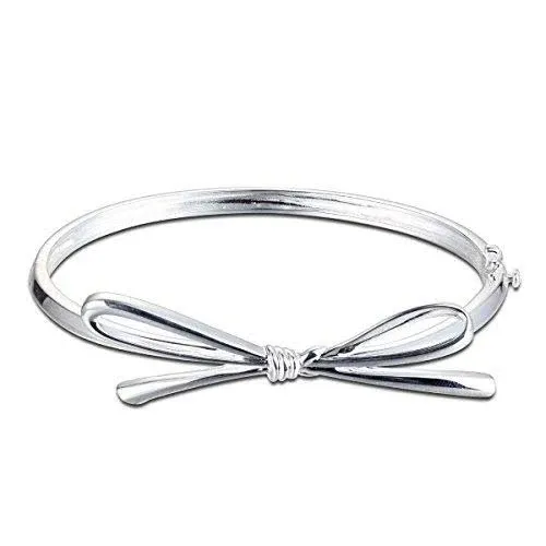 Sterling Silver Bow Hinged Bangle Bracelet, 7.25