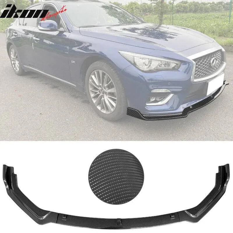 Fits 18-23 Infiniti Q50 Base Front Bumper Lip Splitter Carbon Fiber Print PP 3PC