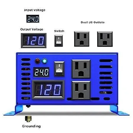 800 Watt Pure Sine Wave Inverter 24V DC to 110V 120V AC, 800W Power Invert Surge 1600W Power Converter for Solar System. (800W 24V 120V)