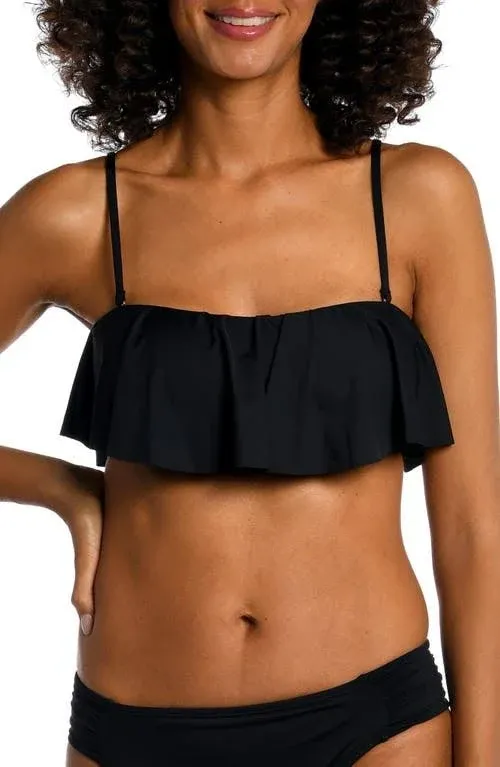 La Blanca Island Goddess Ruffle Bandeau Bra Top - Black Size 14 - Women's Swimwear