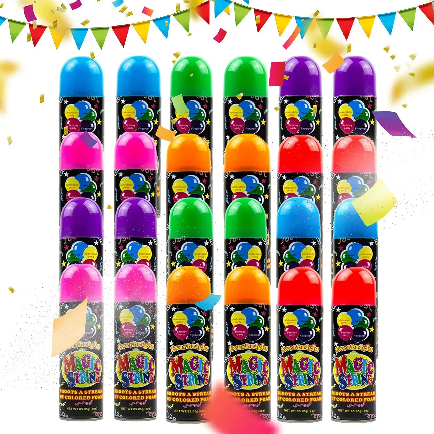 Toysery Party Streamer - Ultimate Spray String for Kids. Elevate Your Celebrations with Crazy String Fun! Comes with 24 Party Spray String in Can (3oz)