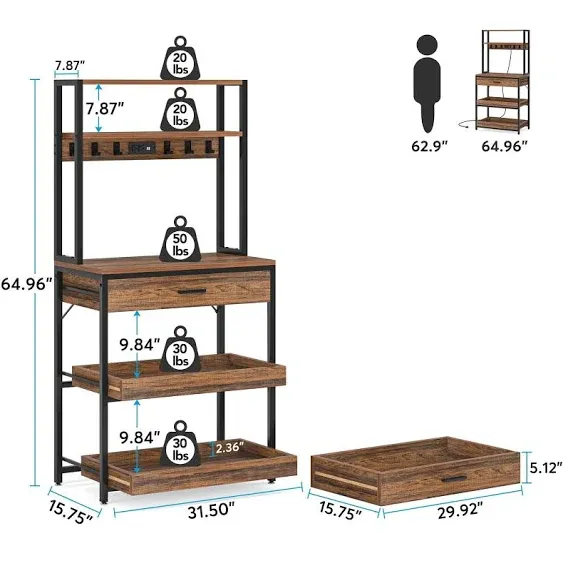 Tribesigns Kitchen Bakers Rack with Power Outlets, 5 Tier Microwave Ov