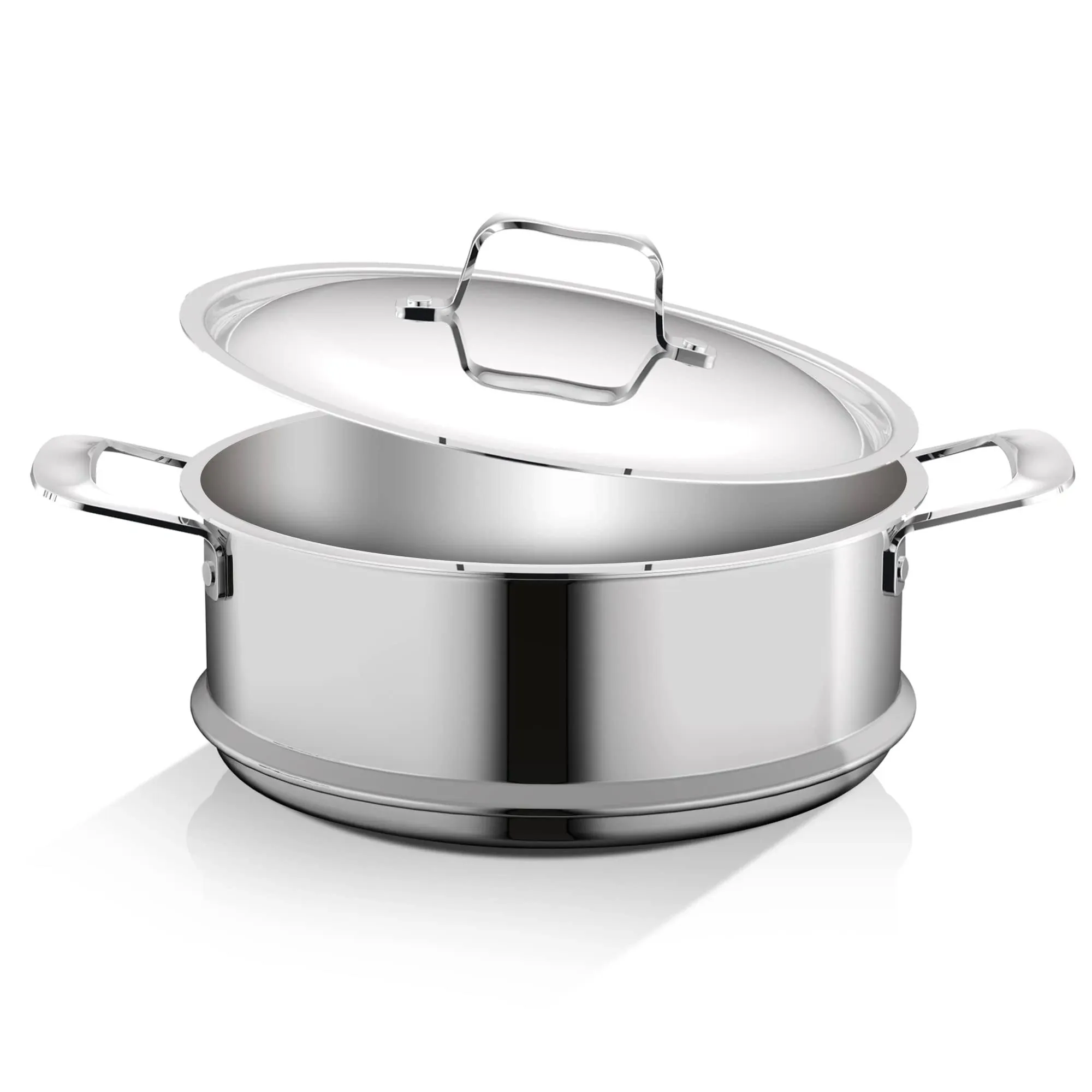 NutriChef 8qt Steamer Insert w/ Lid - 2.5mm Clad Stainless Steel, 14.10&#034;x10.10&#034;