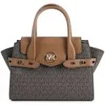 Michael Kors 35S2GNMS5B Carmen Medium Logo and Faux Leather Belted Satchel IN BROWN