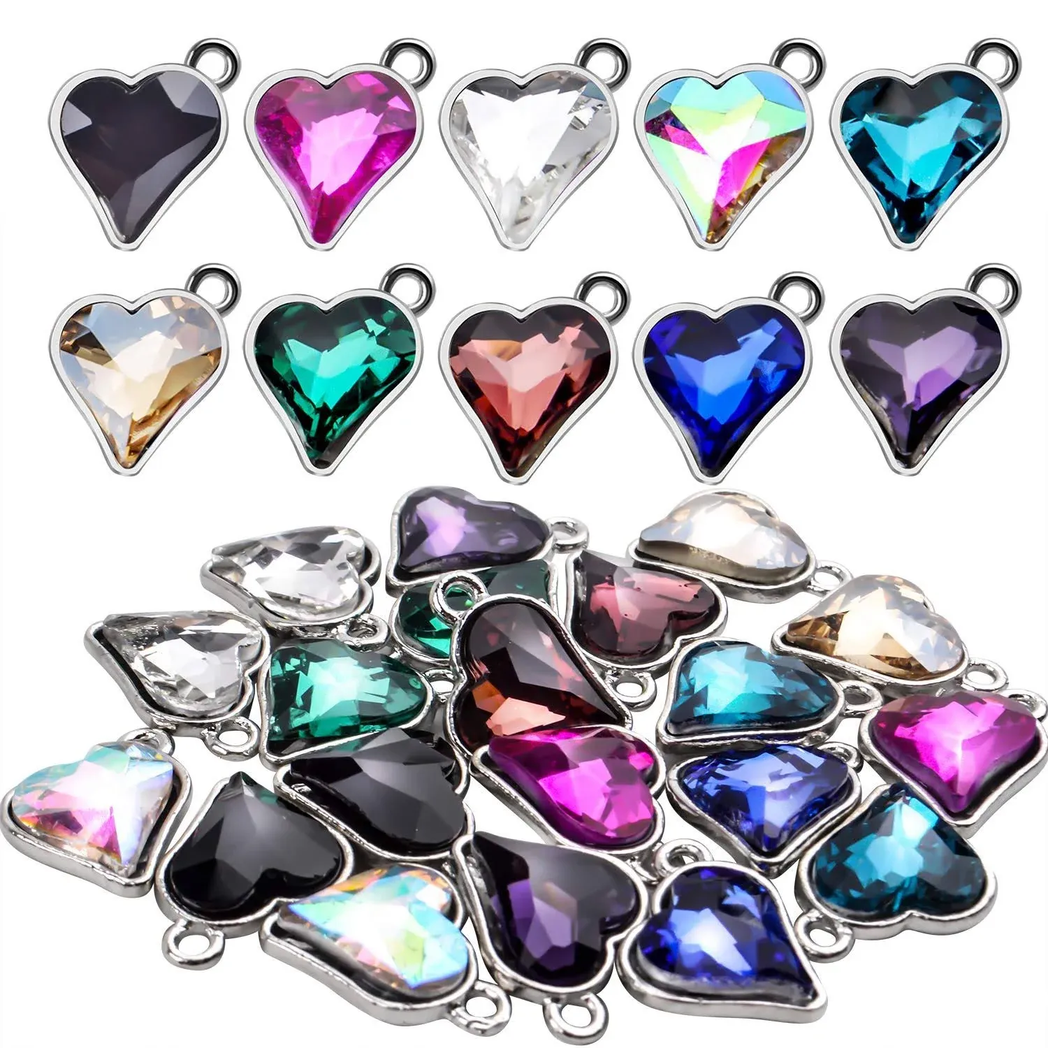 20pcs Crystal Pendants Charms Rhinestone Dangles Bithstones Charms Heart-Shaped ...