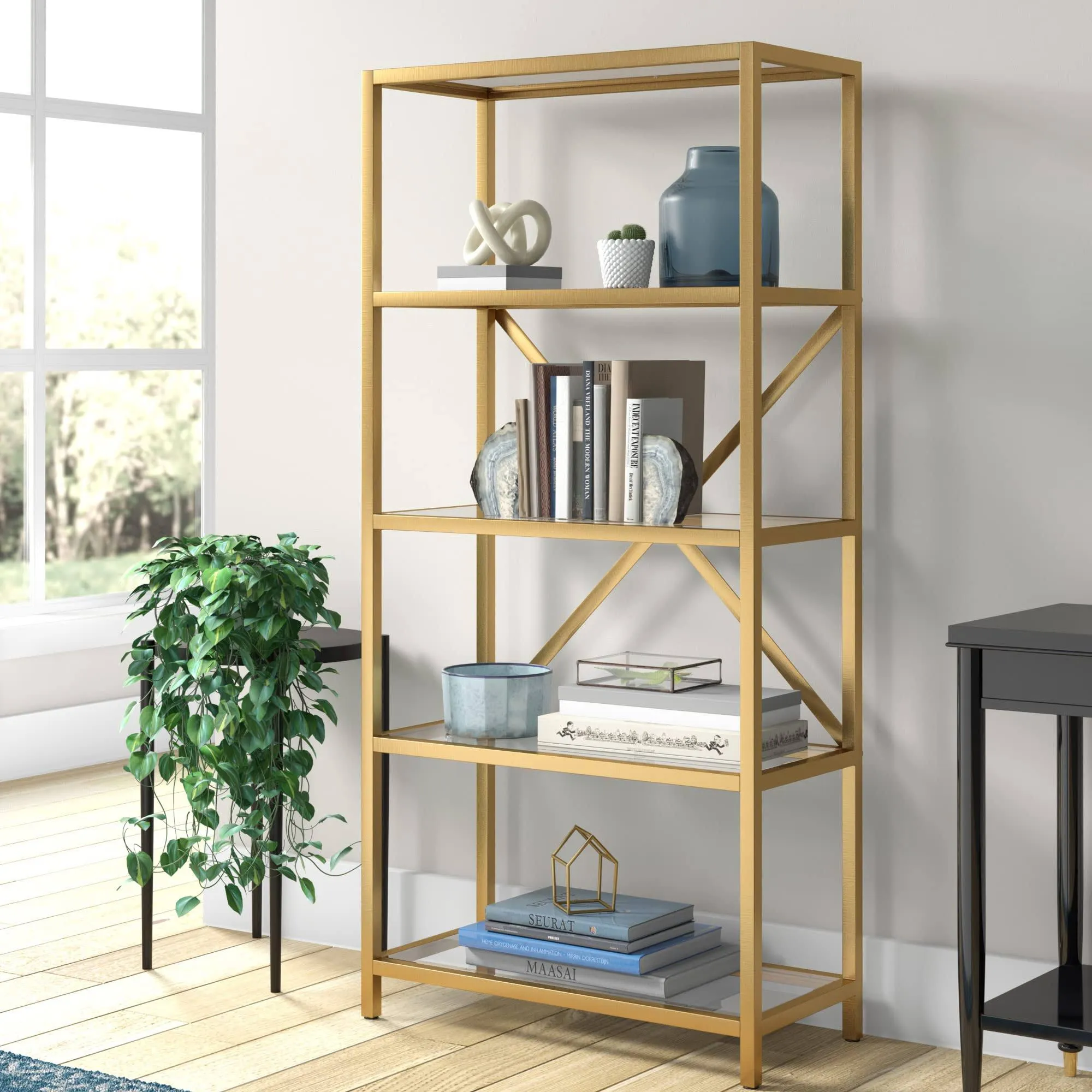 Meyer&Cross Etta 63 in. Brushed Brass Metal 4-Shelf Bookcase BK0439